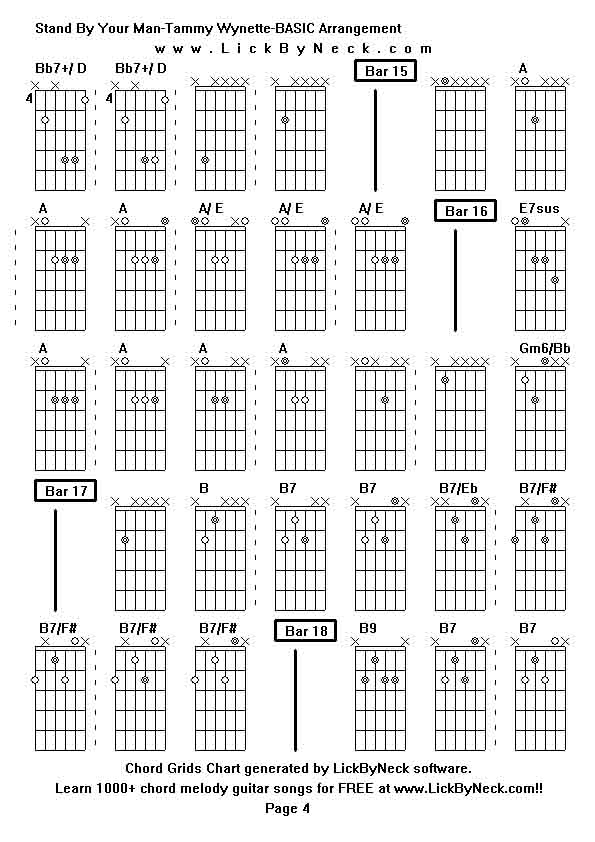 Chord Grids Chart of chord melody fingerstyle guitar song-Stand By Your Man-Tammy Wynette-BASIC Arrangement,generated by LickByNeck software.